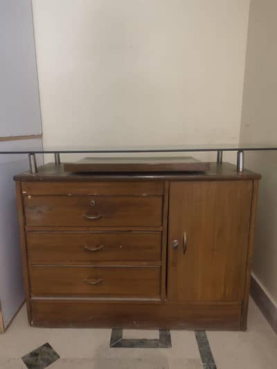 wooden Dressing Table Vanity 3 Drawers + Glass Top - used