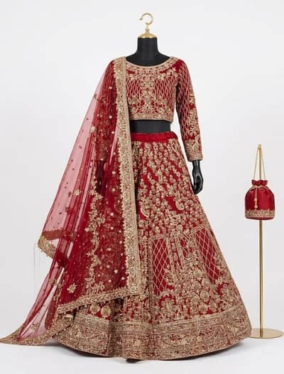 lehnga with choli dupat with net 3gaz red colour