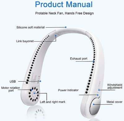 rechargeable bladeless neck fan white light weight
