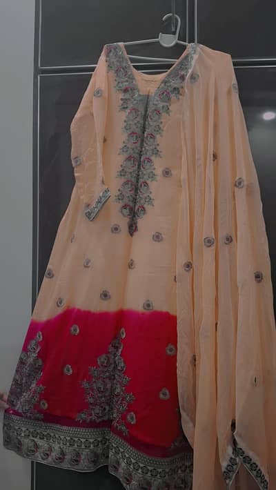 peach and pink fancy party wear dress