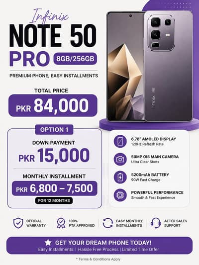 Infinix Note 50 Pro on installments+delivery (only 1 piece available)