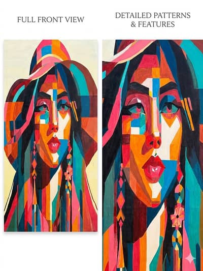 Cubism Art Made on Canvus with Acrylic Paint. Length 4, width 2 ft.