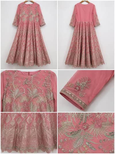 Elegant Rose Pink Embroidered Frock with Matching Trouser & Dupatta