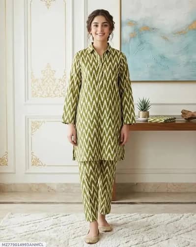 2 Pcs Women's Unstitched 3-D Block Printed Suit Shirt Fabric: Cotton