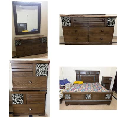 Bedroom Set – King Bed, Dressing Table with Mirror & 2 Side Tables