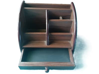 Wooden Table Organizer / Desk Stand with Drawer – 6x6x8 Inches