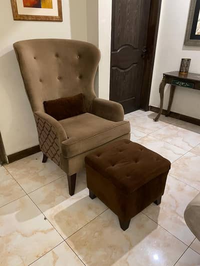 Velvet Wingback Chair & Ottoman Set