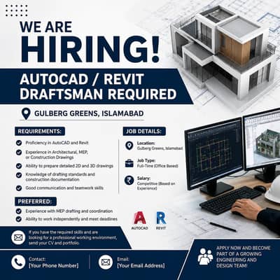 AutoCAD / Revit Draftsman Required – Gulberg Greens Islamabad