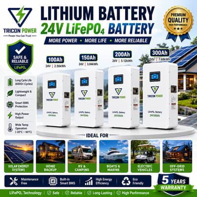24V 100Ah | 150Ah | 200Ah | 300Ah | Tricon Power Lithium Battery