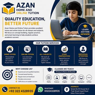 Azan home and online tution- quality education for a brighter future