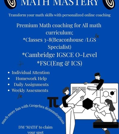 Experienced Online Zoom/Google Meet  Tutor: O/A Level & FSc Mathematic