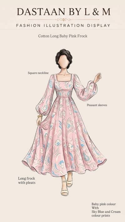  Elegant Baby Pink Cotton Long Frock – Premium Printed Maxi Dress