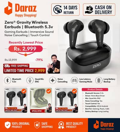 Zero Gravity Wireless Earbuds Bluetooth 5.3 | Cash on Delivery