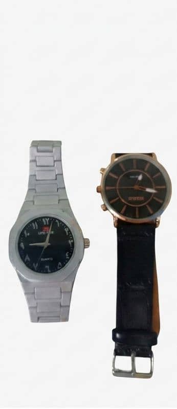 2 watches deal white aura watch and black lather strap watch