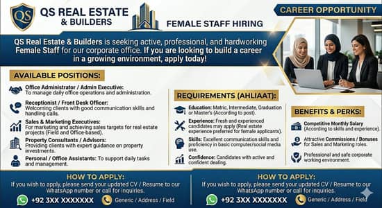 ​Female Staff Required for Multiple Roles – QS Real Estate & Builders