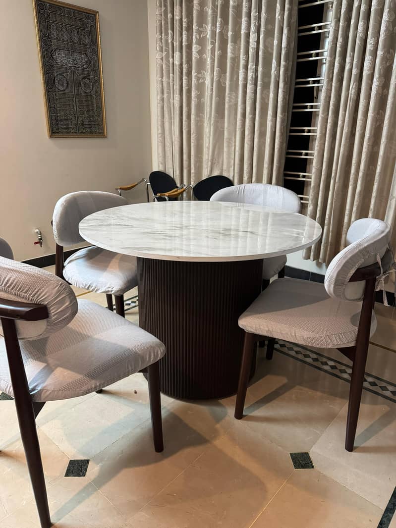 dining table round marble top solid wood 4