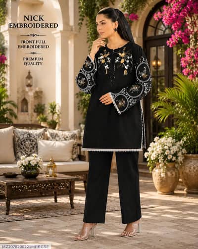 Khaadi Premium Embroidered Black Lawn Suit 2-Piece