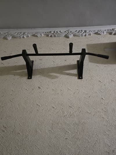 Pull up bar, bench press, dumbells and rod for sale