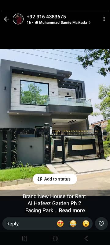 5 Marla Double Storey Brand Luxury House For Rent Facing Park