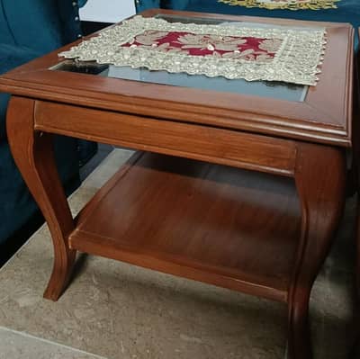 elegant 3 piece wooden center table set with glass top