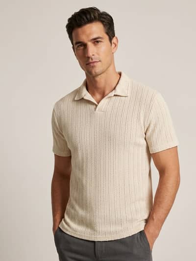 Men's Premium Textured Knit Polo Shirt