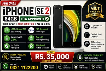 iPhone SE 2 64GB PTA Approved | eSIM Supported | First Owner | Mint C