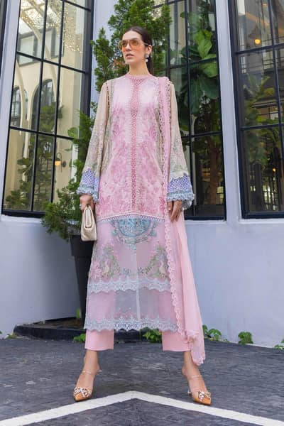 Maria B Luxury Embroidered Lawn 3Pc Unstitched Suit EL-26-09-Pink