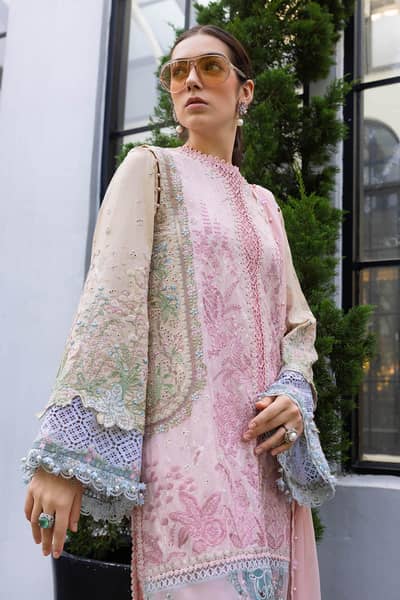 Maria B Luxury Embroidered Lawn 3Pc Unstitched Suit EL-26-09-Pink