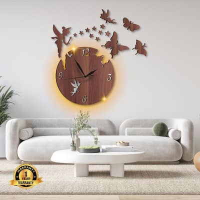Butterfly Wall Clock  With Led Light Free Home Delivery All Pakistan