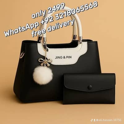 Maroon Black Handbag & Wallet Set for Women