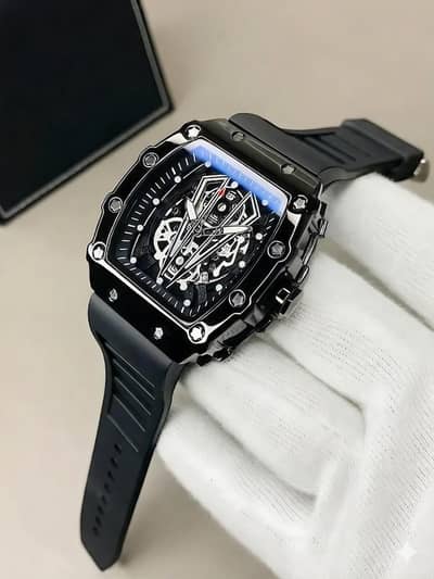 Black Skeleton Chronograph Watch