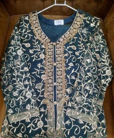Dark Green Embroidered 3 piece suit.