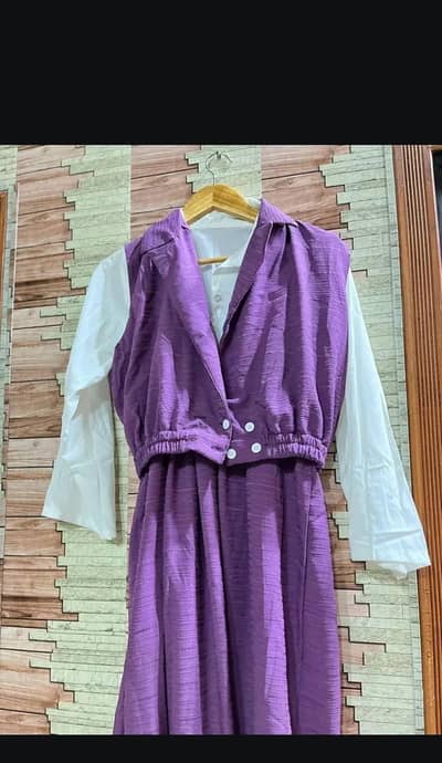 White and purple fashion dress with waist coat