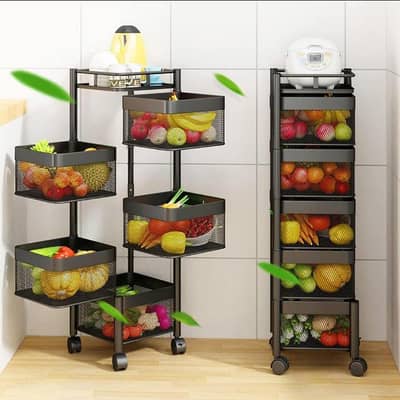 black 4-tier rotatable fruit basket with weels