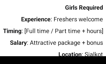 Female staff required