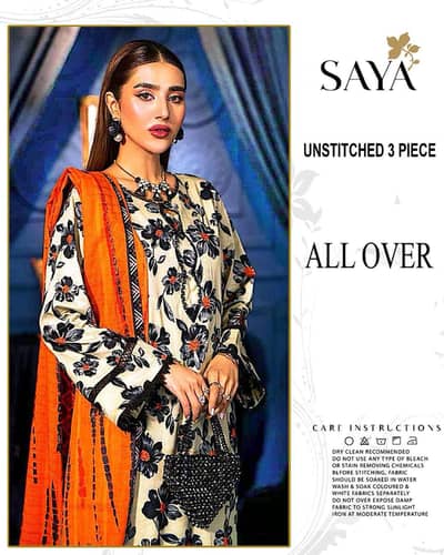 Original SAYA 3-Piece Printed Lawn Unstitched Floral Suit