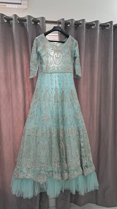 Luxury Sea Green Walima Maxi | Heavy embroidery Georgette Chiffon Dres