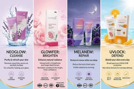 Whitening Cream, Night Cream, UV Sun Block, Facewash
