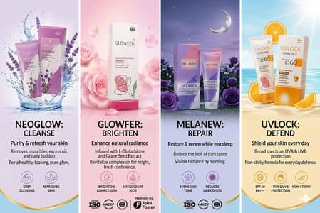 Facewash, Sunblock, Night cream, Facial Whitening cream