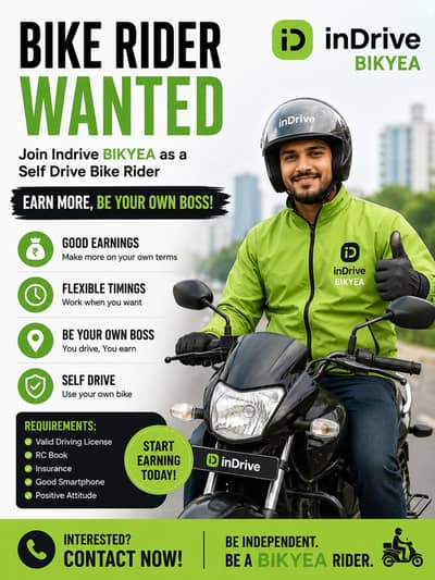 NEED A BIKE DRIVER FOR BIKYEA OR INDRIVE OR SELF DRIVE