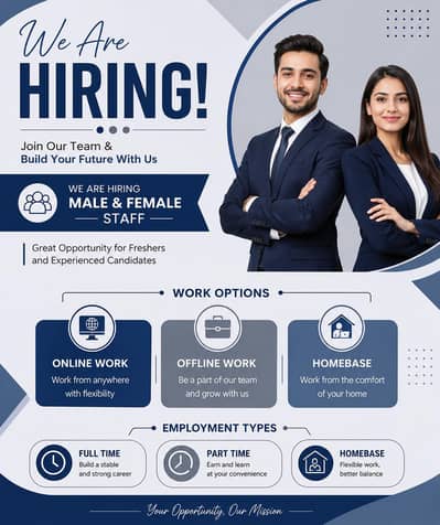 Hiring male and female for online and office work