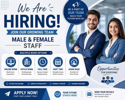 Hiring male and female for online and office work