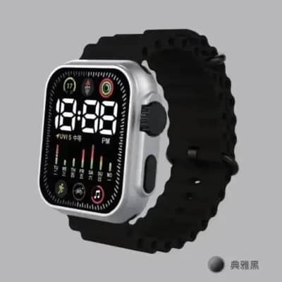 Men's Digital Display Watch Black Rubber Strap Waterproof Unisex