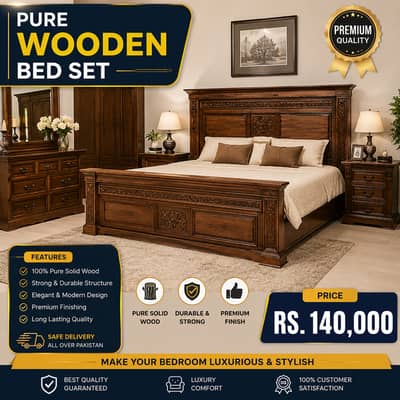 Wooden Bed Set | Solid Wood  Furniture | Luxury Double Bed