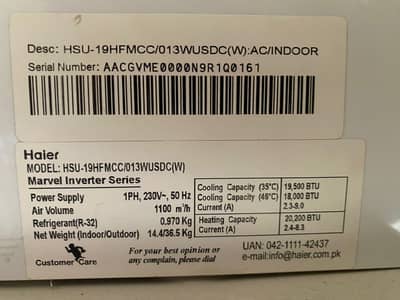 Haier Split AC, DC Inverter HSU-19HFMCC W