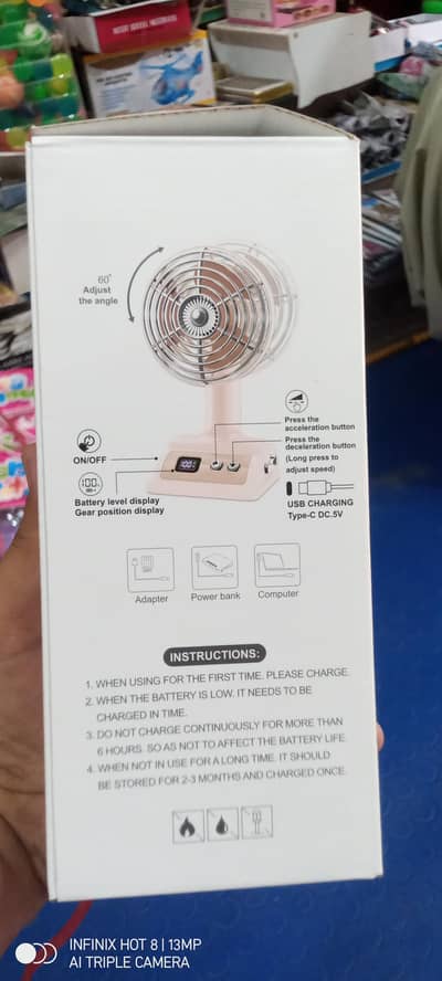 Mini USB Rechargeable Desk Fan Battery Display