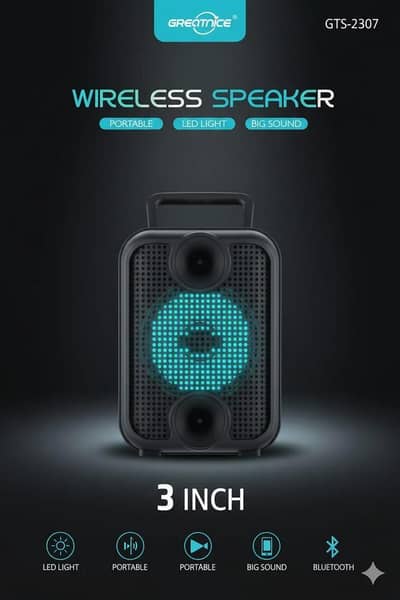 WIRELESS 3 INCH LED BLUETOOTH SPEAKER BLACK