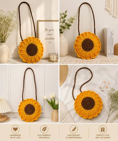 crochet trendy flower bag .