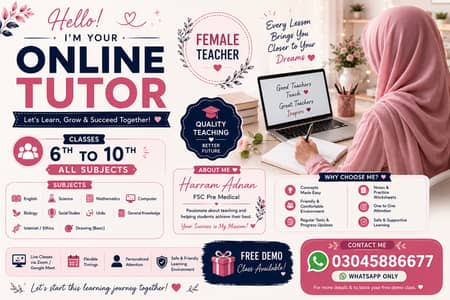  Online & Home Tuition Available – Female Tutor 