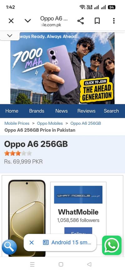 OPPO A6 8 256 Whatsapp 03244769323